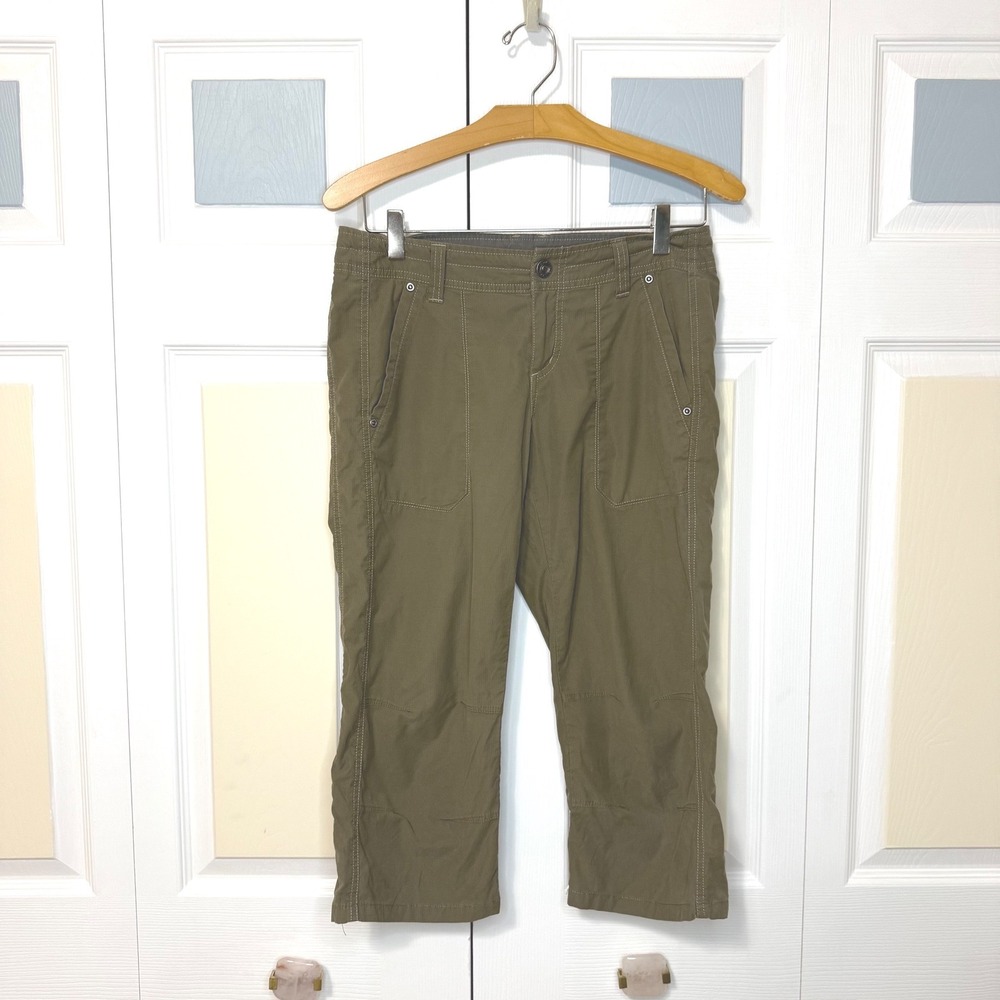 Kuhl Womens Size 4 Olive Green Outdoor Hiking Capris Pants Embroidered Floral
